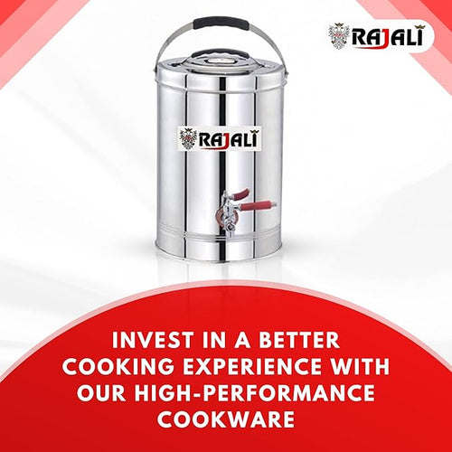 RAJALI Stainless Steel Tea Container With Tap- Eco-Friendly Hot/Cold Dispenser, Overnight Storage, Ideal As Chai Kettle For Canteen Kitchen Or Function