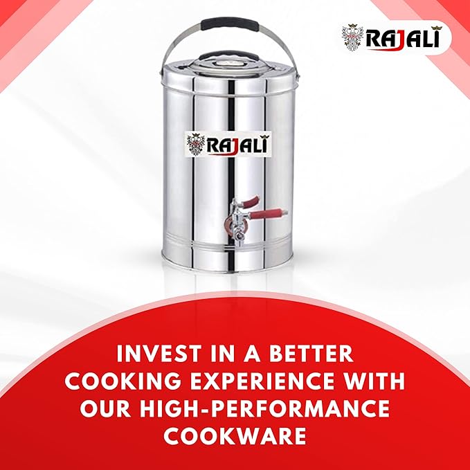 RAJALI Stainless Steel Tea Container With Tap- Eco-Friendly Hot/Cold Dispenser, Overnight Storage, Ideal As Chai Kettle For Canteen Kitchen Or Function