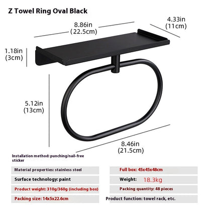 Punch-free Storage Bathroom Stainless Steel Towel Ring