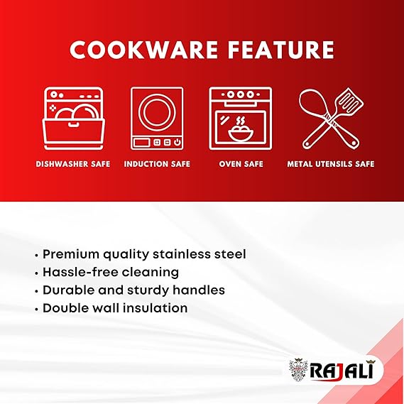 Rajali Stainless Steel Sambar Pot | Elegant & Durable Container Casserole with Side Handles | Even Heat Distribution, Induction Compatible | Versatile Capacity for Gravies, Sambar