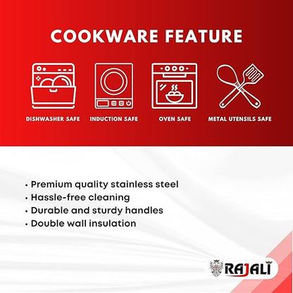 Rajali Stainless Steel Sambar Pot | Elegant & Durable Container Casserole with Side Handles | Even Heat Distribution, Induction Compatible | Versatile Capacity for Gravies, Sambar