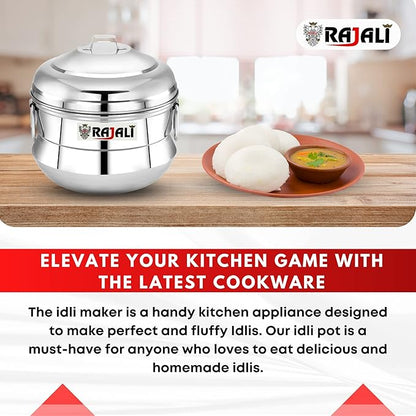 Rajali IDLI Pot | Stainless Steel High Food Grade Idly Pot/Idli Cooker/Idli Maker | Gas Stove Compatible Idli Maker | Kitchen Accessories | Silver