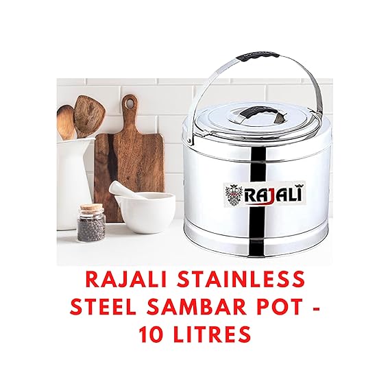 Rajali Stainless Steel Sambar Pot | Elegant & Durable Container Casserole with Side Handles | Even Heat Distribution, Induction Compatible | Versatile Capacity for Gravies, Sambar