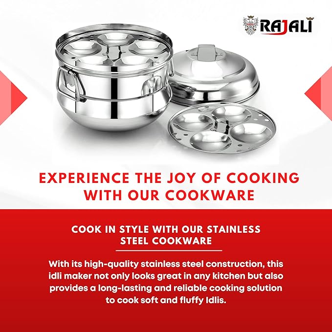 Rajali IDLI Pot | Stainless Steel High Food Grade Idly Pot/Idli Cooker/Idli Maker | Gas Stove Compatible Idli Maker | Kitchen Accessories | Silver