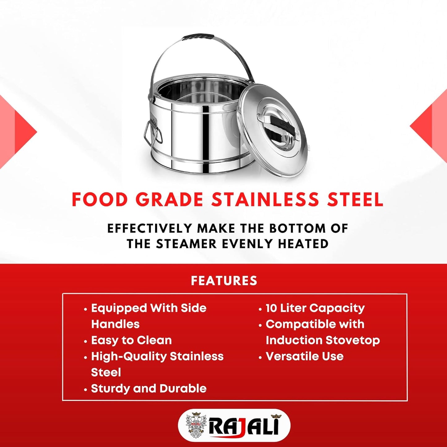 Rajali Stainless Steel Sambar Pot | Elegant & Durable Container Casserole with Side Handles | Even Heat Distribution, Induction Compatible | Versatile Capacity for Gravies, Sambar