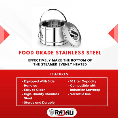 Rajali Stainless Steel Sambar Pot | Elegant & Durable Container Casserole with Side Handles | Even Heat Distribution, Induction Compatible | Versatile Capacity for Gravies, Sambar
