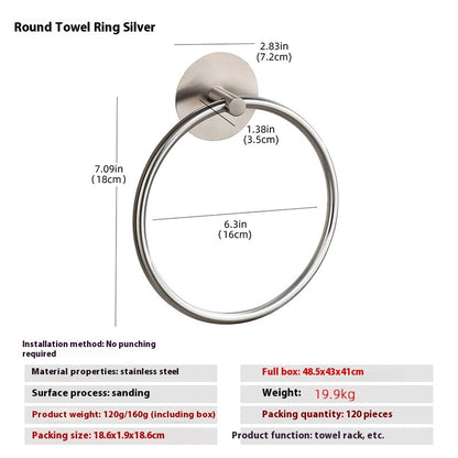 Punch-free Storage Bathroom Stainless Steel Towel Ring