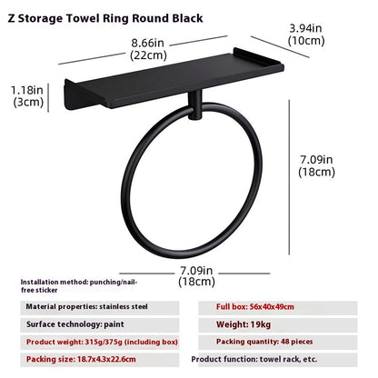 Punch-free Storage Bathroom Stainless Steel Towel Ring