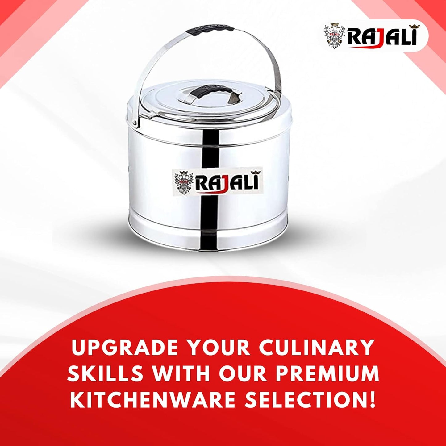 Rajali Stainless Steel Sambar Pot | Elegant & Durable Container Casserole with Side Handles | Even Heat Distribution, Induction Compatible | Versatile Capacity for Gravies, Sambar