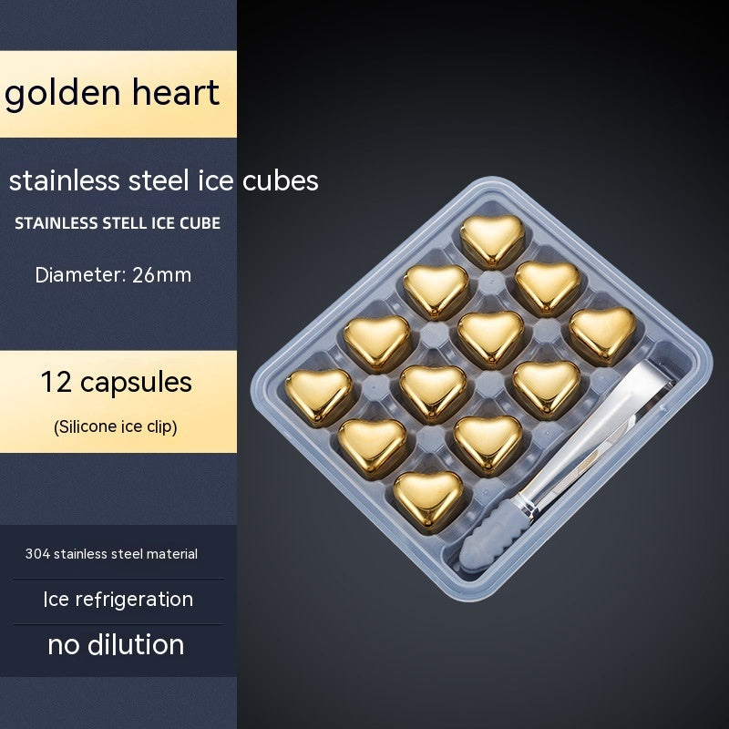 Heart-shaped Gold Stainless Steel Ice Cube