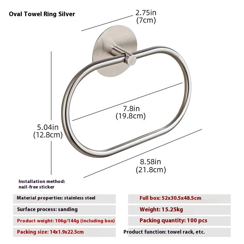Punch-free Storage Bathroom Stainless Steel Towel Ring