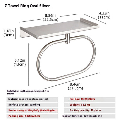 Punch-free Storage Bathroom Stainless Steel Towel Ring